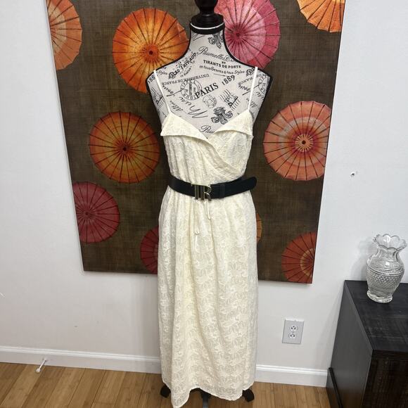Madewell Dresses & Skirts - Madewell Ivory Pleated Embroidered Eyelet Tea Length Wrap Dress Sundress Sz M